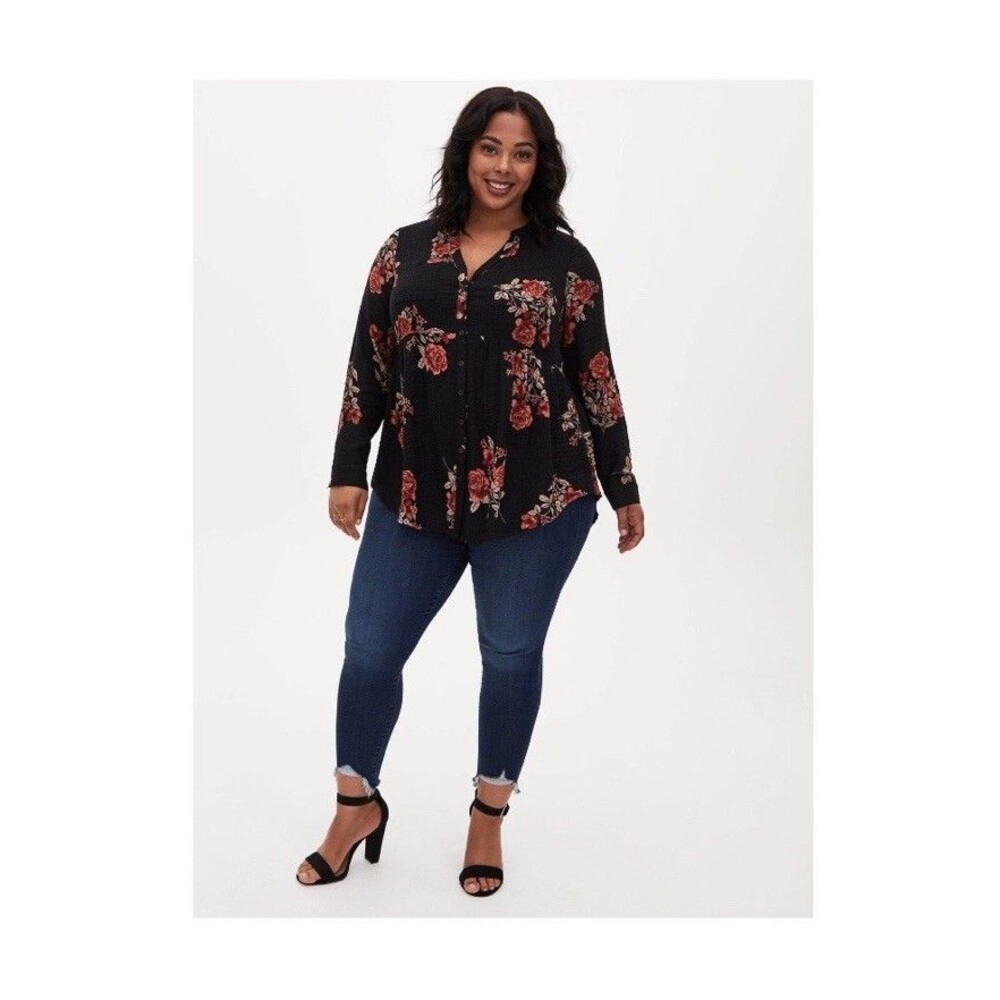 Torrid Floral Double Pocket Skirted Emma Blouse Plus Size 3X